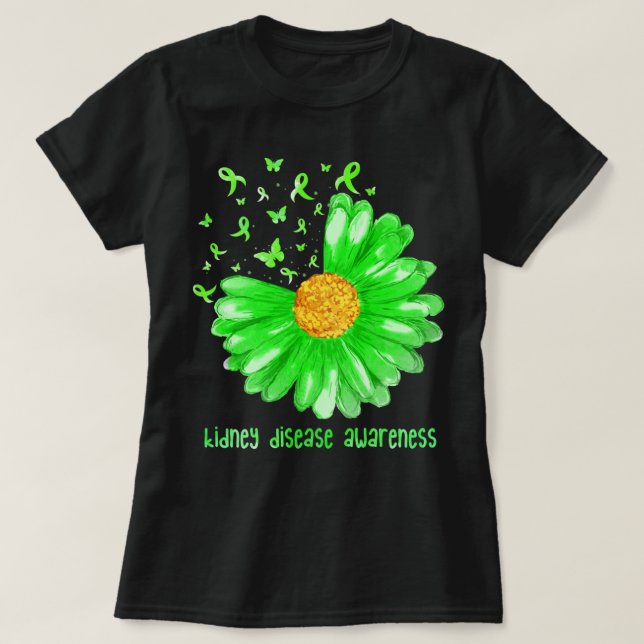 Camiseta Daisy Butterfly Green Ribbon Kidney Disease Awaren (Diseño del anverso)