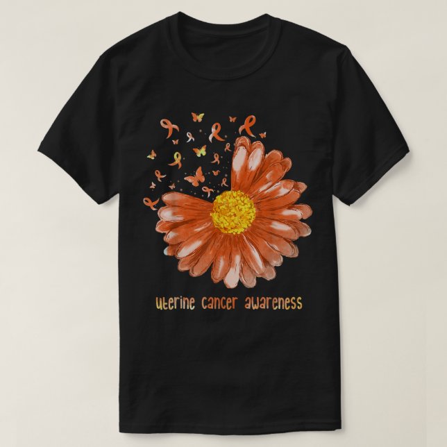 Camiseta Daisy Butterfly Peach Ribbon Uterine Cancer Awaren (Diseño del anverso)