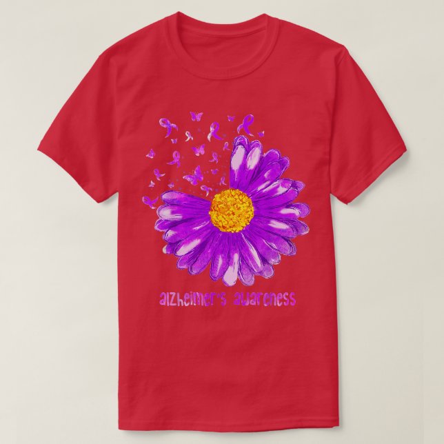 Camiseta Daisy Butterfly Purple Ribbon Alzheimers Concienci (Diseño del anverso)