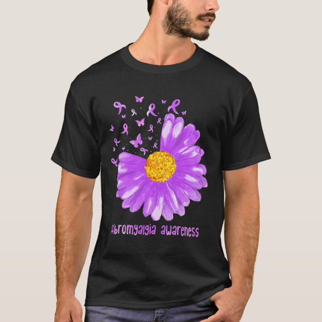Camiseta Daisy Butterfly Púrpura Cinta Fibromialgia Awarene (Anverso)