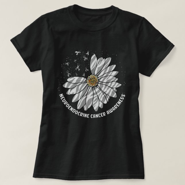 Camiseta Daisy Butterfly Zebra Ribbon Neuroendocrine Cancer (Diseño del anverso)