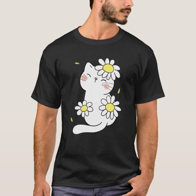 Camiseta Daisy Cat Spring Floral Kitten With Flower Animal  (Anverso)