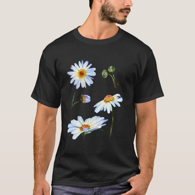 Camiseta Daisy Flower Motif For Botanical Sketch Floral (Anverso)
