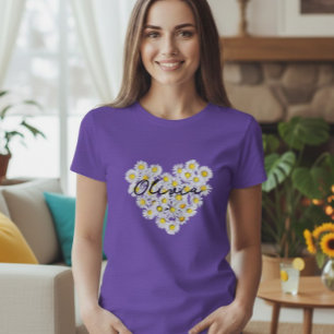Camiseta Daisy Heart T-Shirt, Personalized Daisy Shirt 