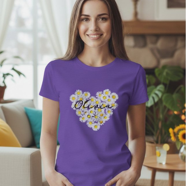 Camiseta Daisy Heart T-Shirt, Personalized Daisy Shirt  (Subido por el creador)