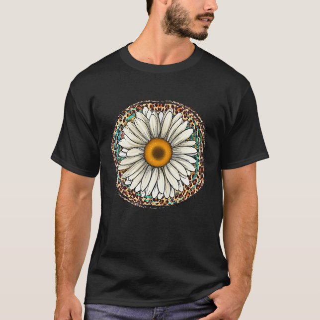 Camiseta Daisy Leopard Flower Western Southern Hippy Boho G (Anverso)