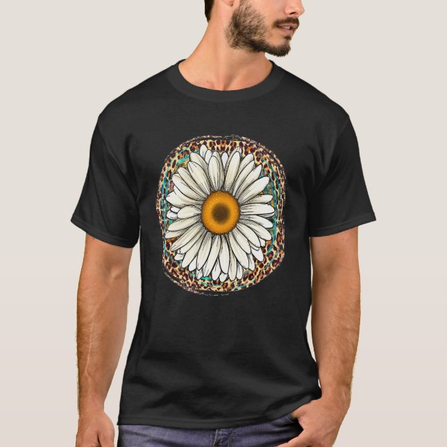 Camiseta Daisy Leopard Flower Western Southern Hippy Boho G (Anverso)