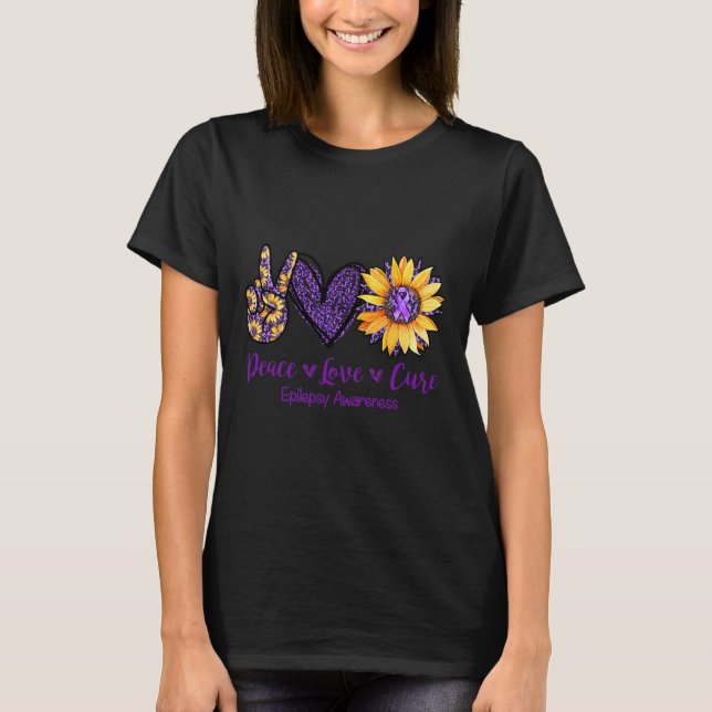 Camiseta Daisy Peace Love Cure Epilepsia Conciencia Purple  (Anverso)
