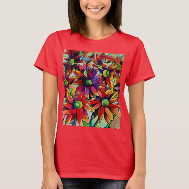 Camiseta Daisy Straw flores silvestres multicolores arte (Anverso)