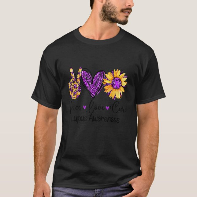 Camiseta Daisy Sunflower Peace Love Cure Purple Lupus Aware (Anverso)