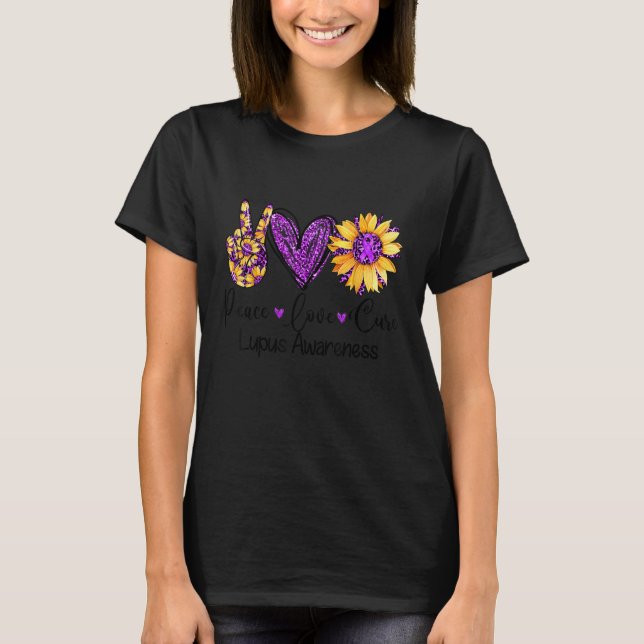 Camiseta Daisy Sunflower Peace Love Cure Purple Lupus Aware (Anverso)