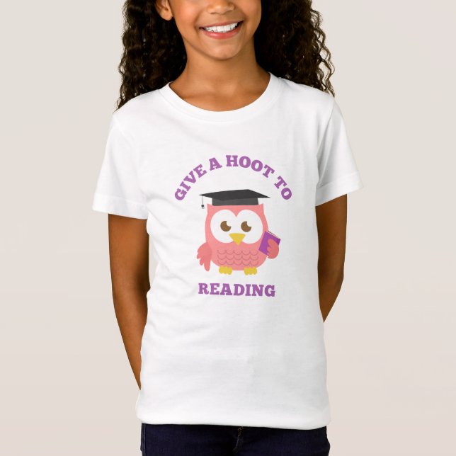 Camiseta Dale un empujón a la lectura con búho rosa (Anverso)