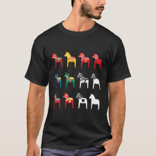 Camiseta Dalecarlian Dalarna Colorido Caballos suecos de da