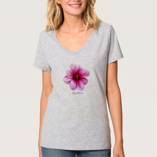 Camiseta Dalia rosada de la flor con el texto todos los (Anverso)