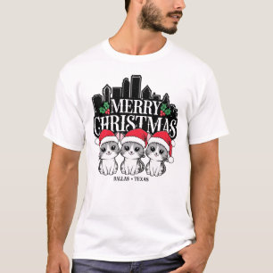 Camiseta Dallas City Texas Merry Christmas Cats USA