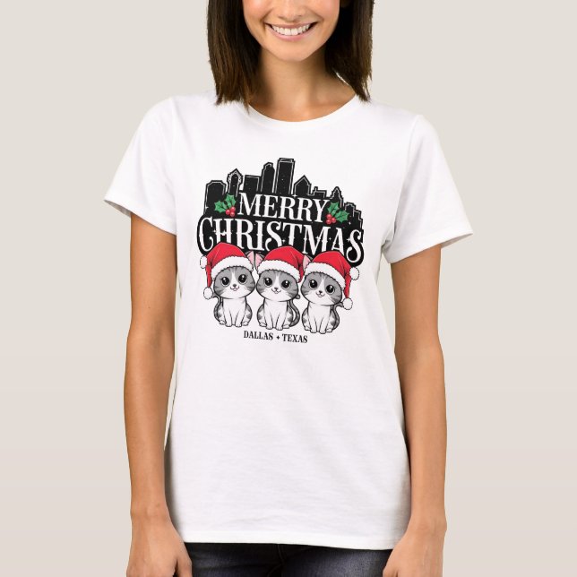 Camiseta Dallas City Texas Merry Christmas Cats USA (Anverso)
