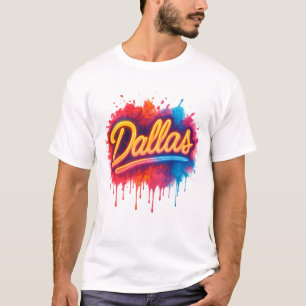 Camiseta Dallas Neon Street Art Splash - Retro Vibrant City