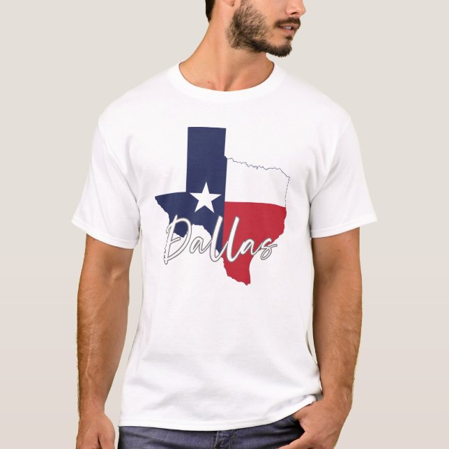 Camiseta Dallas, Texas Flag Map Men's White (Anverso)
