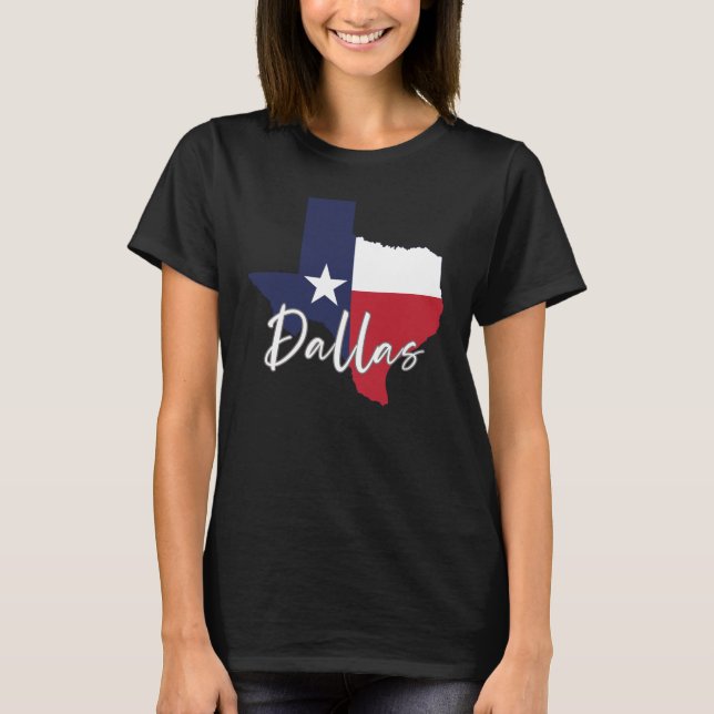 Camiseta Dallas, Texas Flag Map Women's Black (Anverso)