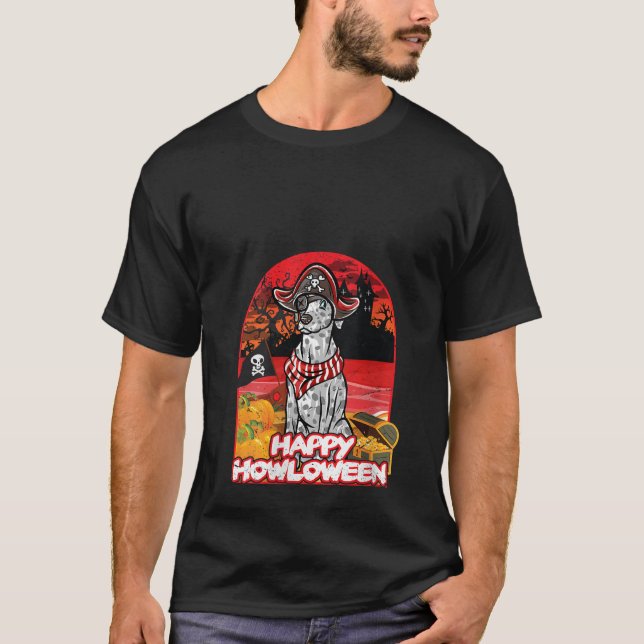 Camiseta Dálmata feliz disfraz de Halloween Pirata V Cuello (Anverso)