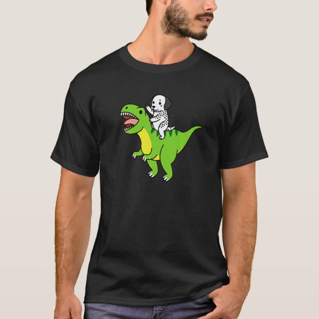 Camiseta Dálmata montando perro dinosaurio Rex   (Anverso)