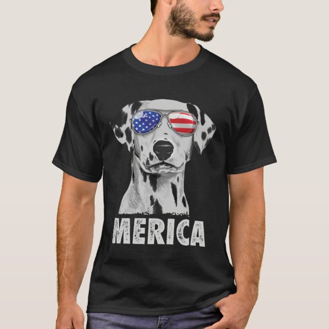 Camiseta Dalmatian 4th of July Merica Men American Flag Sun (Anverso)