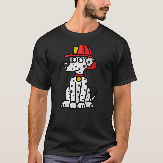 Camiseta Dalmatian Dog in Firefighter Hat Cartoon (Anverso)