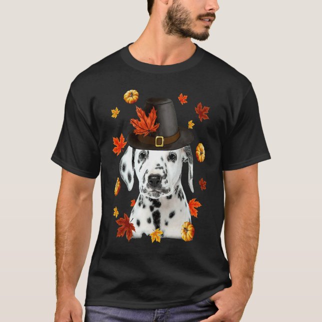 Camiseta Dalmatian Dog Pilgrim Hat Fall Happy Thanksgiving (Anverso)