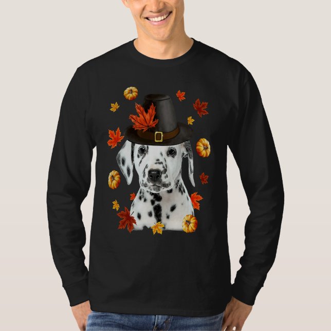 Camiseta Dalmatian Dog Pilgrim Hat Fall Happy Thanksgiving (Anverso)