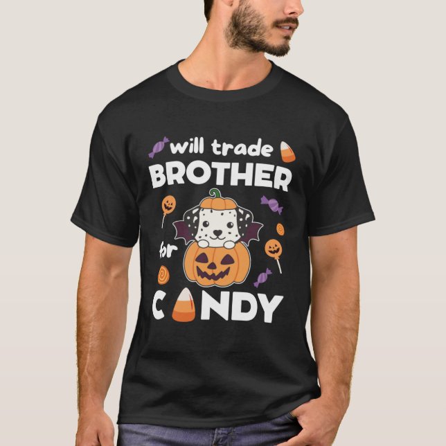 Camiseta Dalmatian Halloween Pumpkin Dogs Swap Brother For  (Anverso)