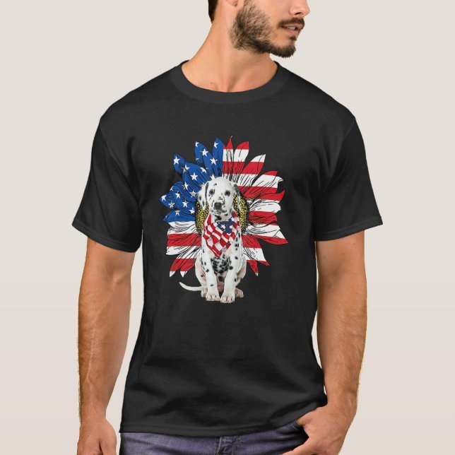 Camiseta Dalmatian Patriot American Flag Sunflower Independ (Anverso)