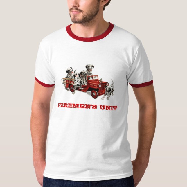 Camiseta dalmatian-perrito-fuego-motor, la UNIDAD de los (Anverso)