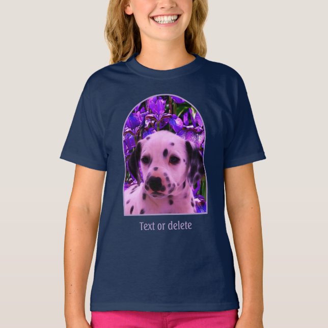 Camiseta Dalmatian Puppy Iris Flowers Dog Art  (Anverso)