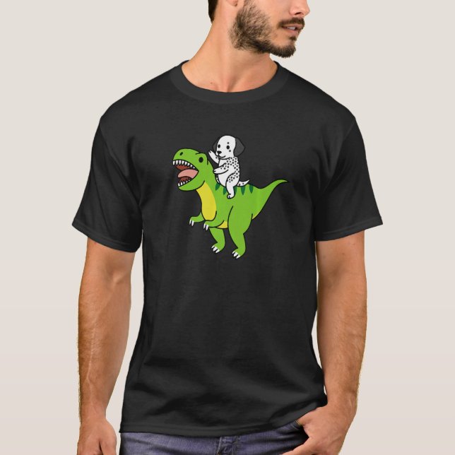 Camiseta Dalmatian Riding Rex Dinosaur Dog   (Anverso)
