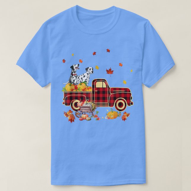 Camiseta Dalmatian Riding Truck Pumpkin Autumn Leaves Fall  (Diseño del anverso)