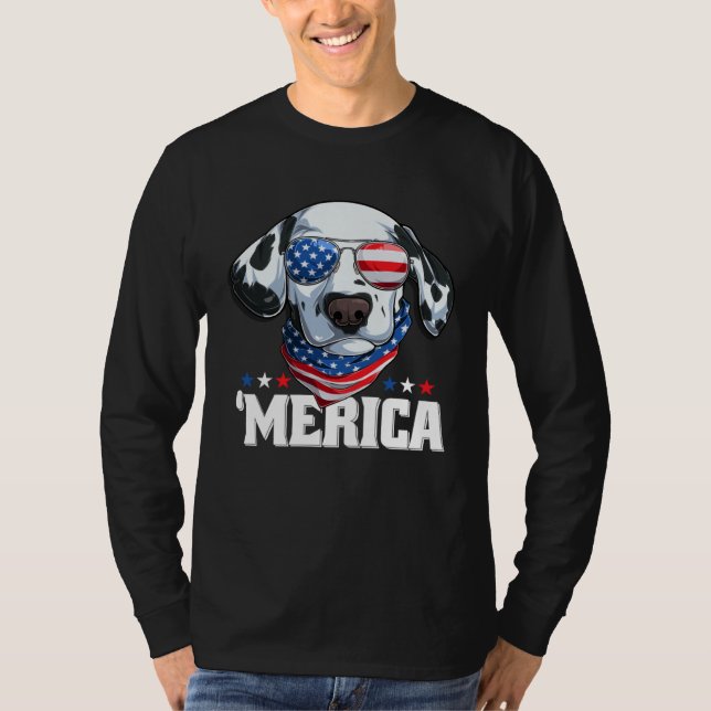 Camiseta Dalmatian Wearing America Glasses  Dog Dalmatian O (Anverso)