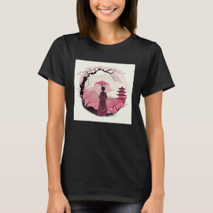 Camiseta Dama con Paraguas Flor de Cerezo Castillo Japonés
