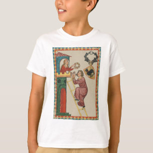 Camiseta Dama dando regalo a pretendiente, siglo XIV