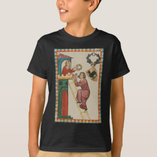 Camiseta Dama dando regalo a pretendiente, siglo XIV
