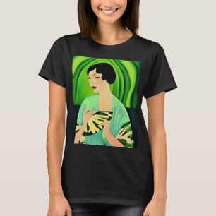 Camiseta Dama de Art Deco con ventilador en verde jade
