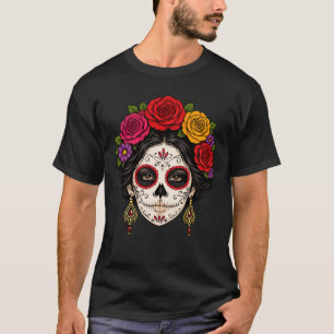 Camiseta Dama de cráneo de azúcar Línea Blanca de Arte Góti