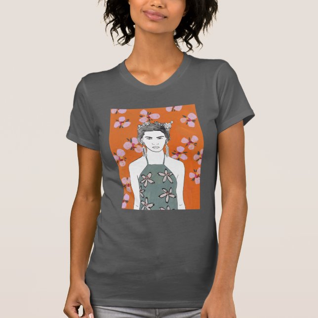 Camiseta Dama de flores rosadas - Naranja (Anverso)