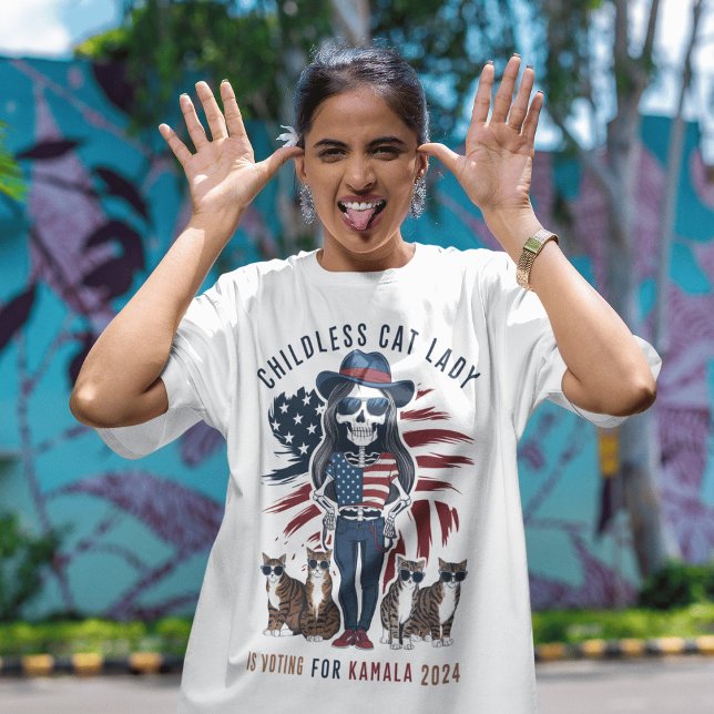 Camiseta dama de gato sin hijos para kamala (Subido por el creador)
