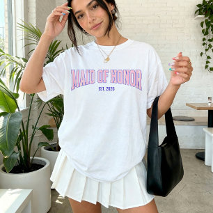 Camiseta Dama de honor a rayas rosa y beige con azul marino