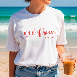 Camiseta Dama de Honor Caligrafía Rojo Bach