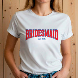 Camiseta Dama de honor de purpurina falsa azul y roja para