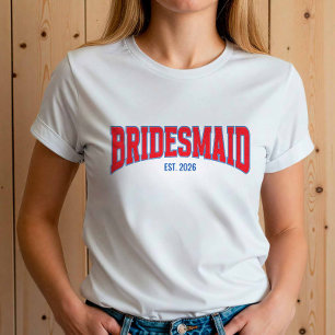 Camiseta Dama de honor de purpurina falsa azul y roja para