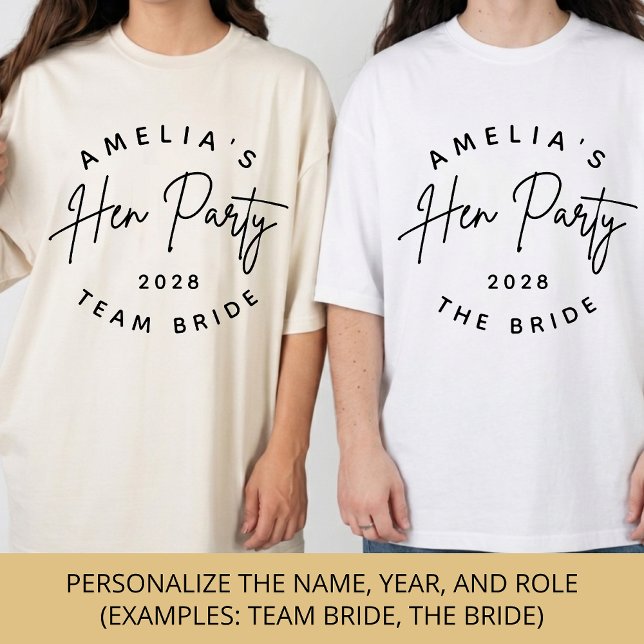 Camiseta Dama de honor | Fiesta de soltera con letra elegan (Personalized Bride Team T-Shirt Gift for Bridal Party, Hen Party or Wedding Matching Outfits)