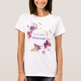 Camiseta Dama de honor floral de la acuarela púrpura