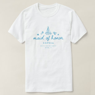 Camiseta Dama de Honor Moderna Azul Script Lake Despedida d